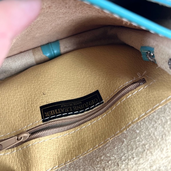 Vera Pelle Made in Italy Genuine Leather Turquoise Blue Crossbody Bag Preowned - Picture 6 of 10